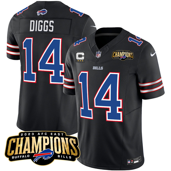 Men's Buffalo Bills #14 Stefon Diggs Black 2023 F.U.S.E. AFC East Champions With 4-star C Ptach Football Stitched Jersey